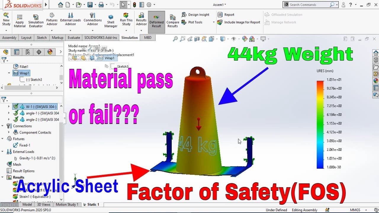 SolidWorks Simulation Tutorial to Check how much weight can this sheet hold FOS