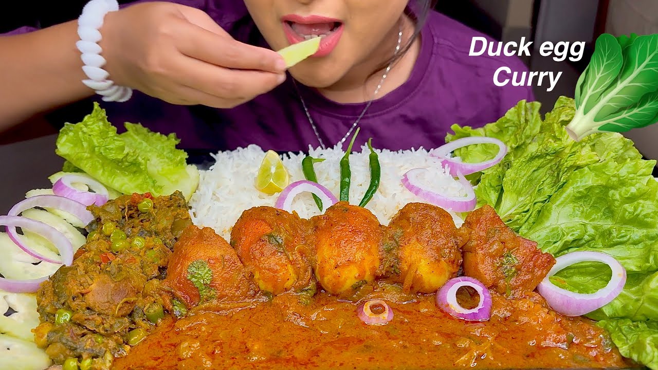 Cooking and Eating Duck Egg curry with basmati rice | ASMR Eating 