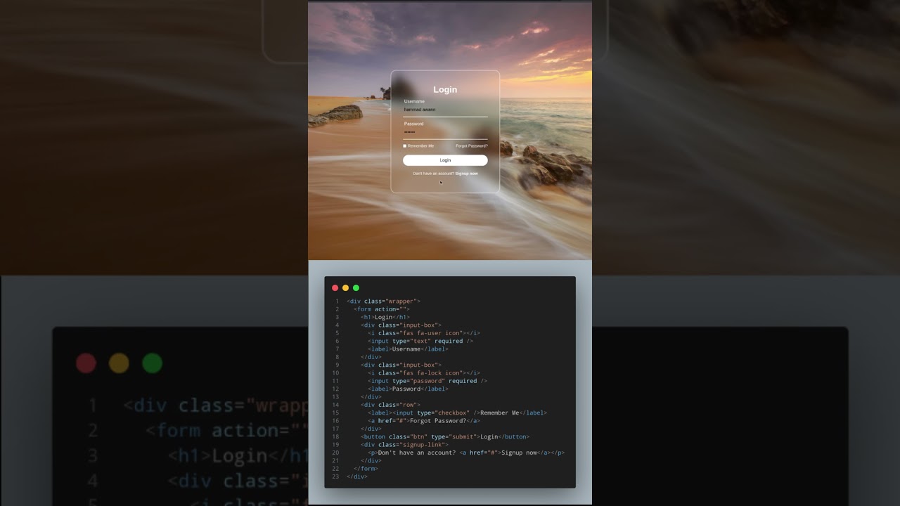 🔥 Responsive Login Page Design Using HTML & CSS | Clean UI | Web Development Shorts 💻✨