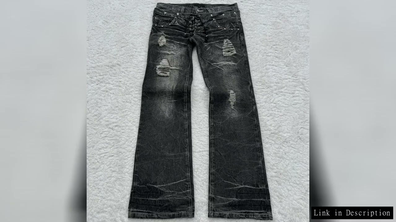 Y2K distressed washed denim jeans streetwear cat whisker pattern double waist design flared pants Go
