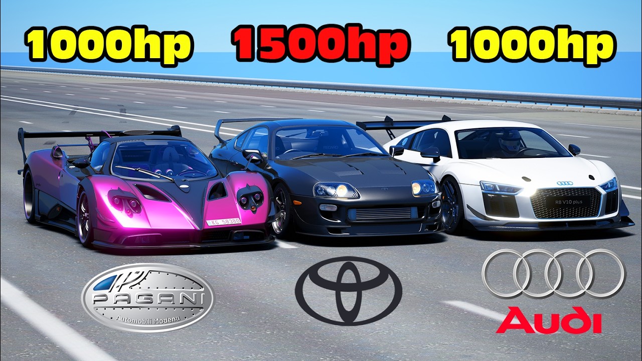 1500HP Toyota Supra vs Pagani Zonda vs Audi R8 DRAG RACE
