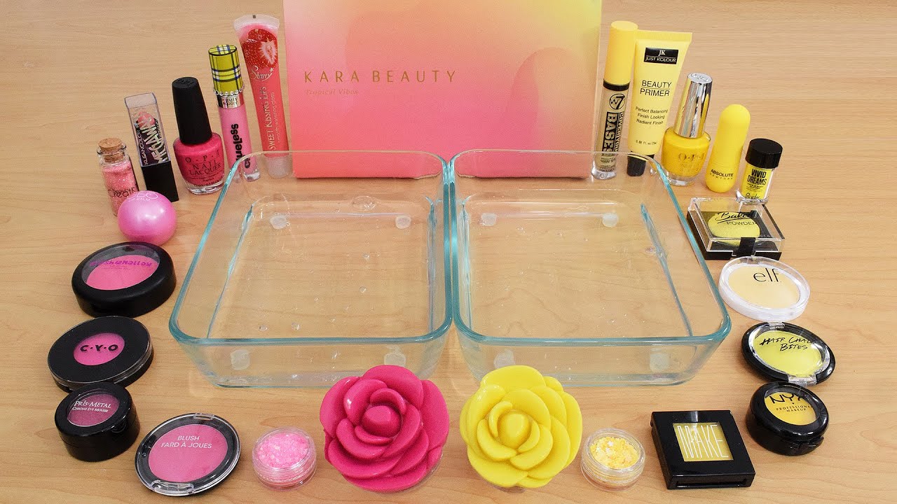 Pink vs Yellow - Mixing Makeup Eyeshadow Into Slime ASMR 285 Satisfying Slime Video