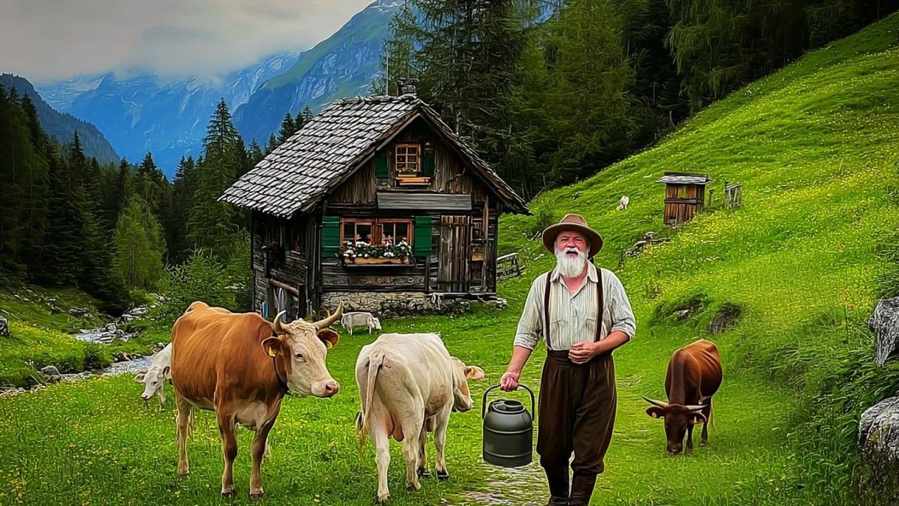 Village Morning Routine in Swiss Alps - How do Shepherds live in Swiss Villages? Milking Cows
