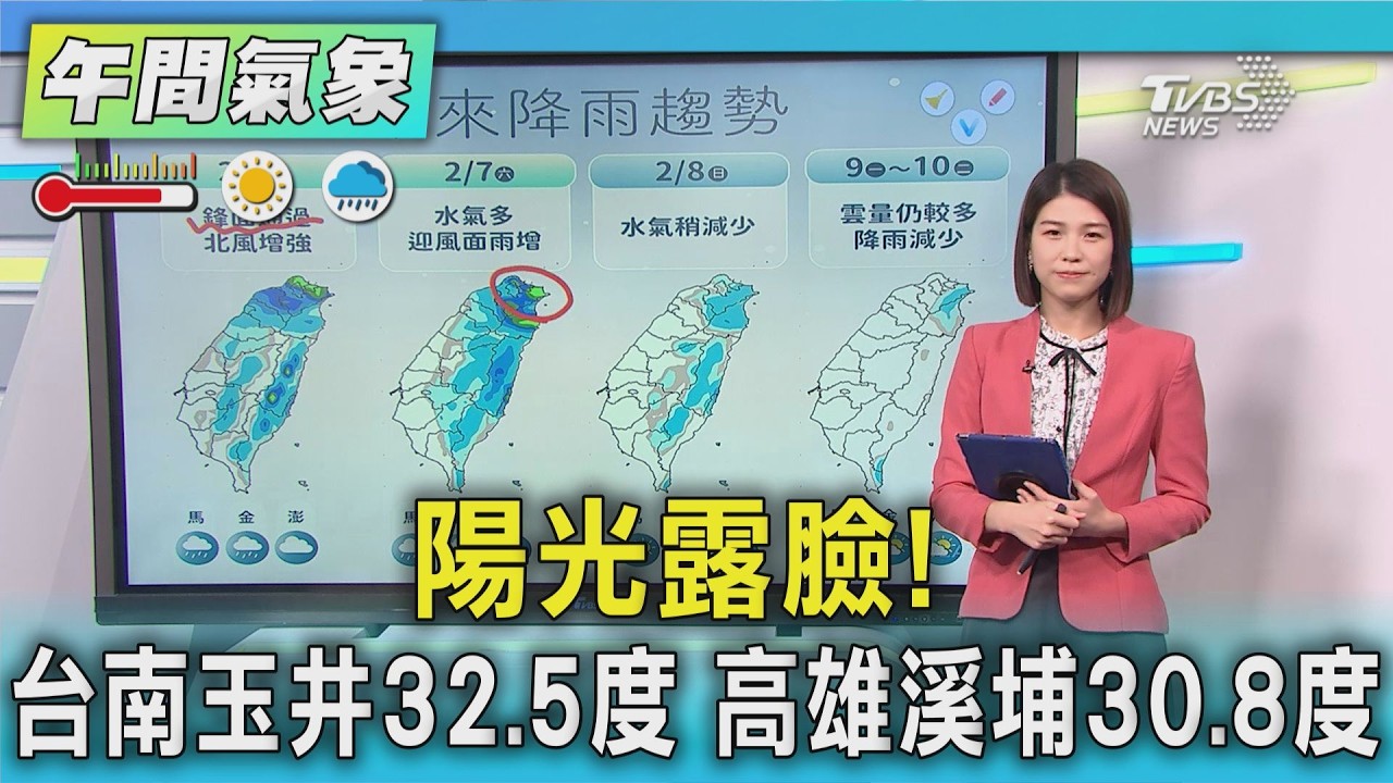 天氣/陽光露臉!台南玉井32.5度 高雄溪埔30.8度｜氣象主播 周祐萱｜午間氣象｜TVBS新聞20260205 @TVBSNEWS02