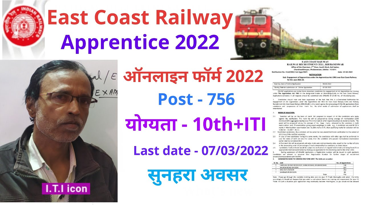 East coast Railway Apprentice recruitment 2022 | ECR Railway Apprentice | Apprentice news today