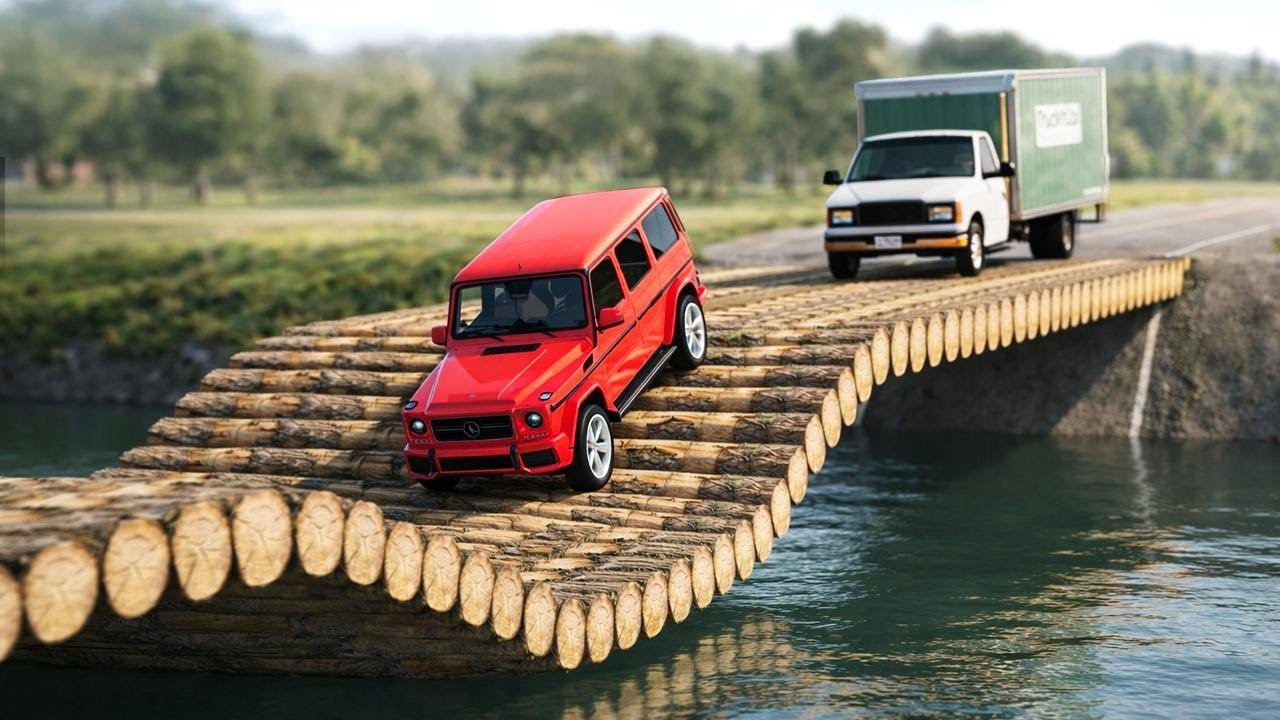 Cars vs Broken Bridge with Potholes Challenge #3 in BeamNG Drive!