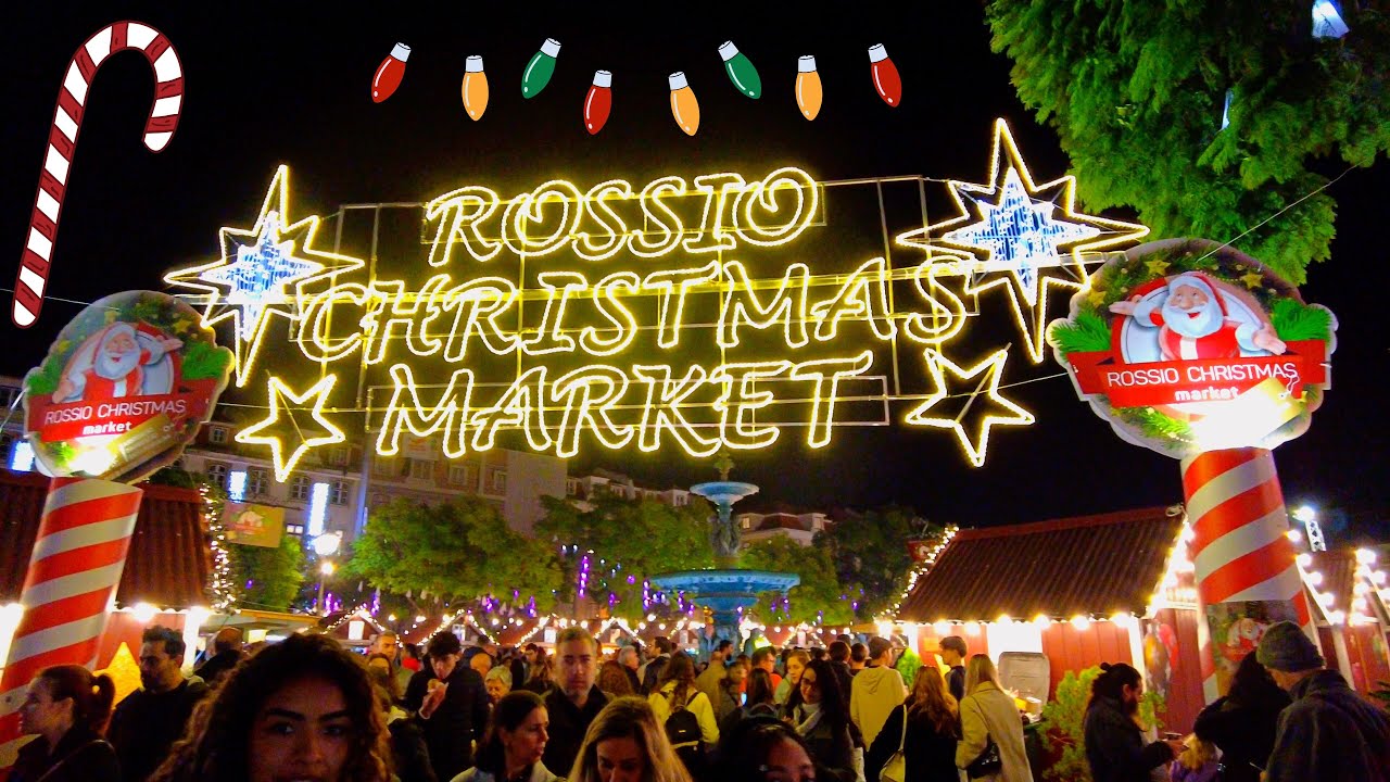 🇵🇹 Lisbon, Rossio Night Illumination – December 2023 – Walking tour  4K
