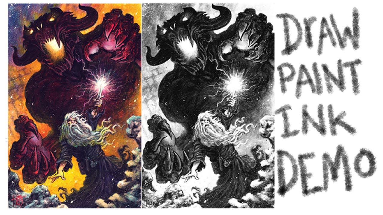 Drawing Gandalf vs The Balrog, full drawing, inking, and painting process 1