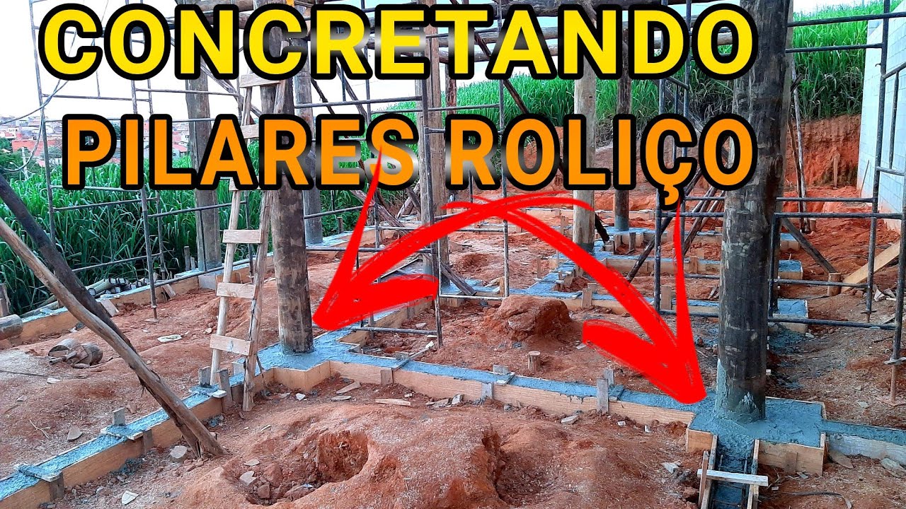 Concretando pilares de eucalipto tratado, ROLIÇO