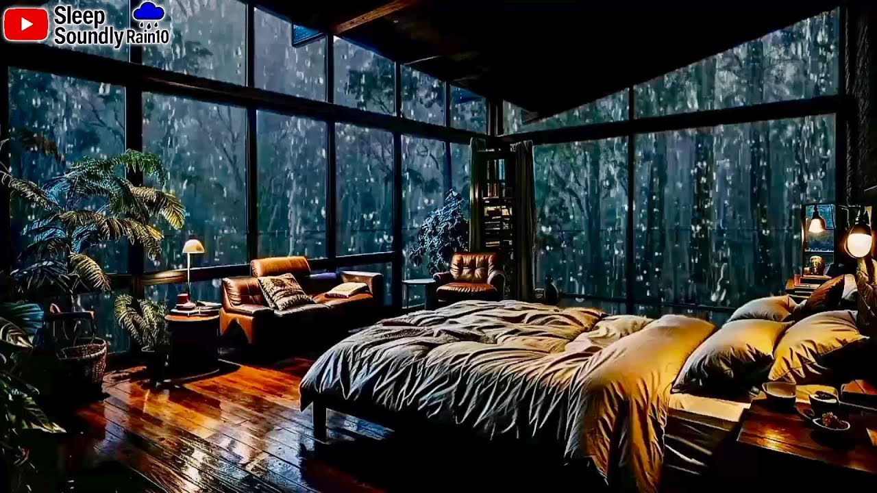 Insomnia Relief 🌙 Sleep Soundly in a Warm Cozy Bedroom 🌧️ Night Rain Sounds for Relaxation