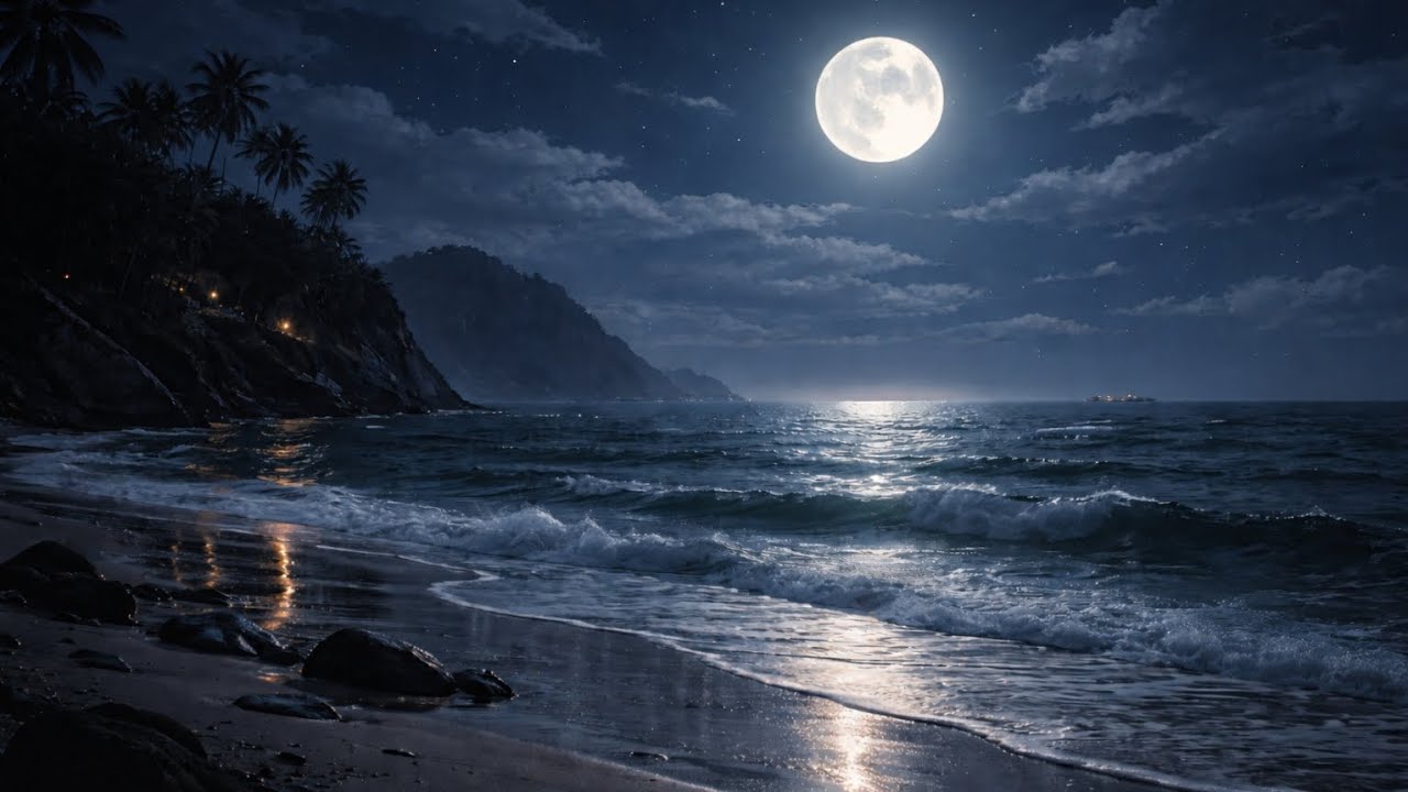 Dark Lofi Night 🌙 Beach Waves - Relaxing Study &Focus Beats