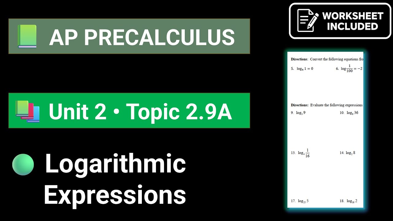 AP Precalculus Unit 2 Topic 2.9A Logarithmic expressions