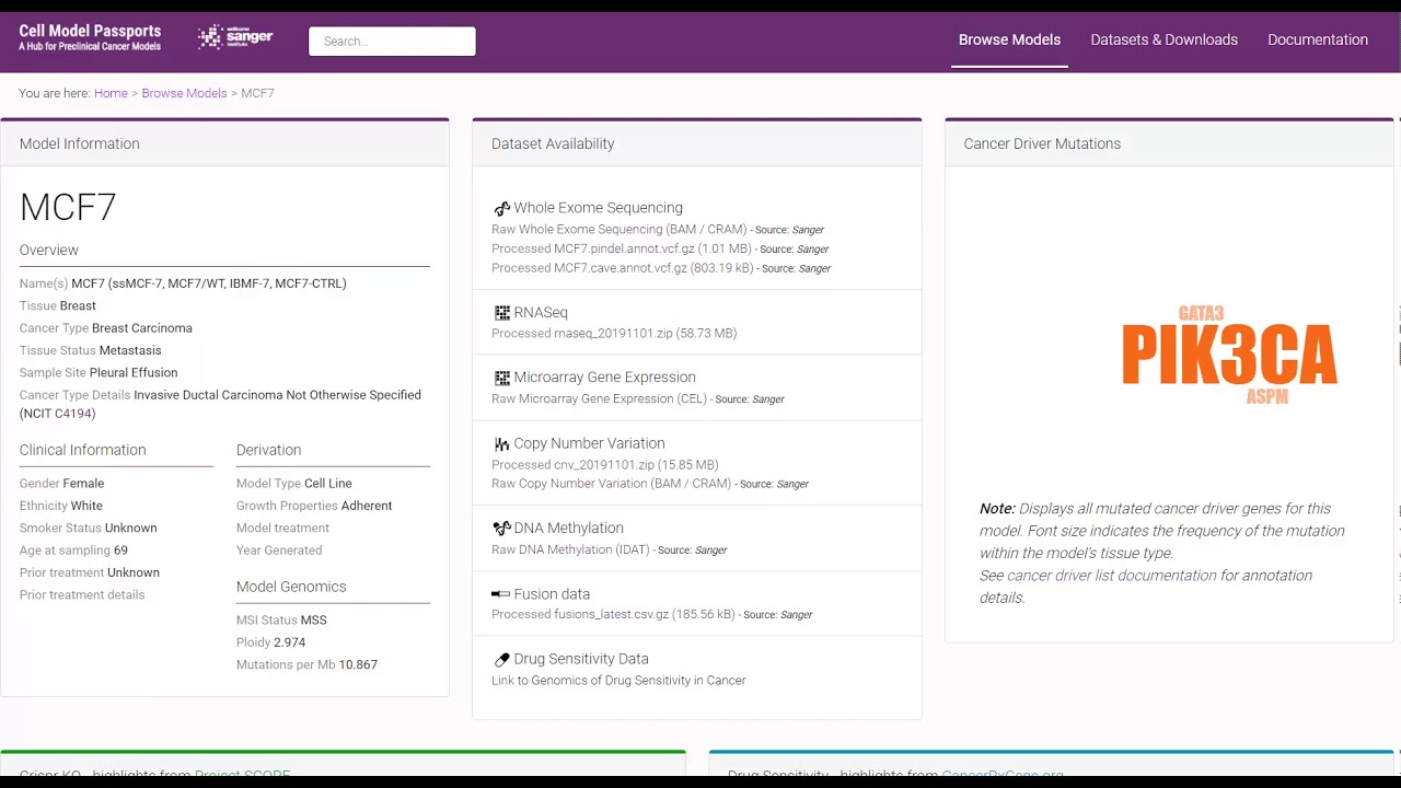 Project Score cell line query