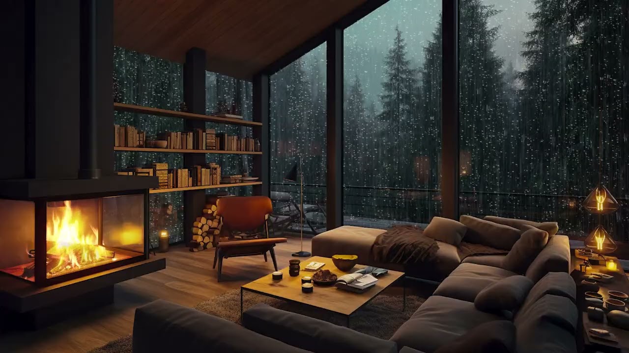 Heavy Rain And Crackling Fireplace Ambience For Deep Sleep And Ultimate Night Comfort
