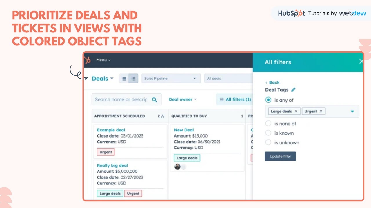 How to prioritize deals and tickets in views with colored object tags.