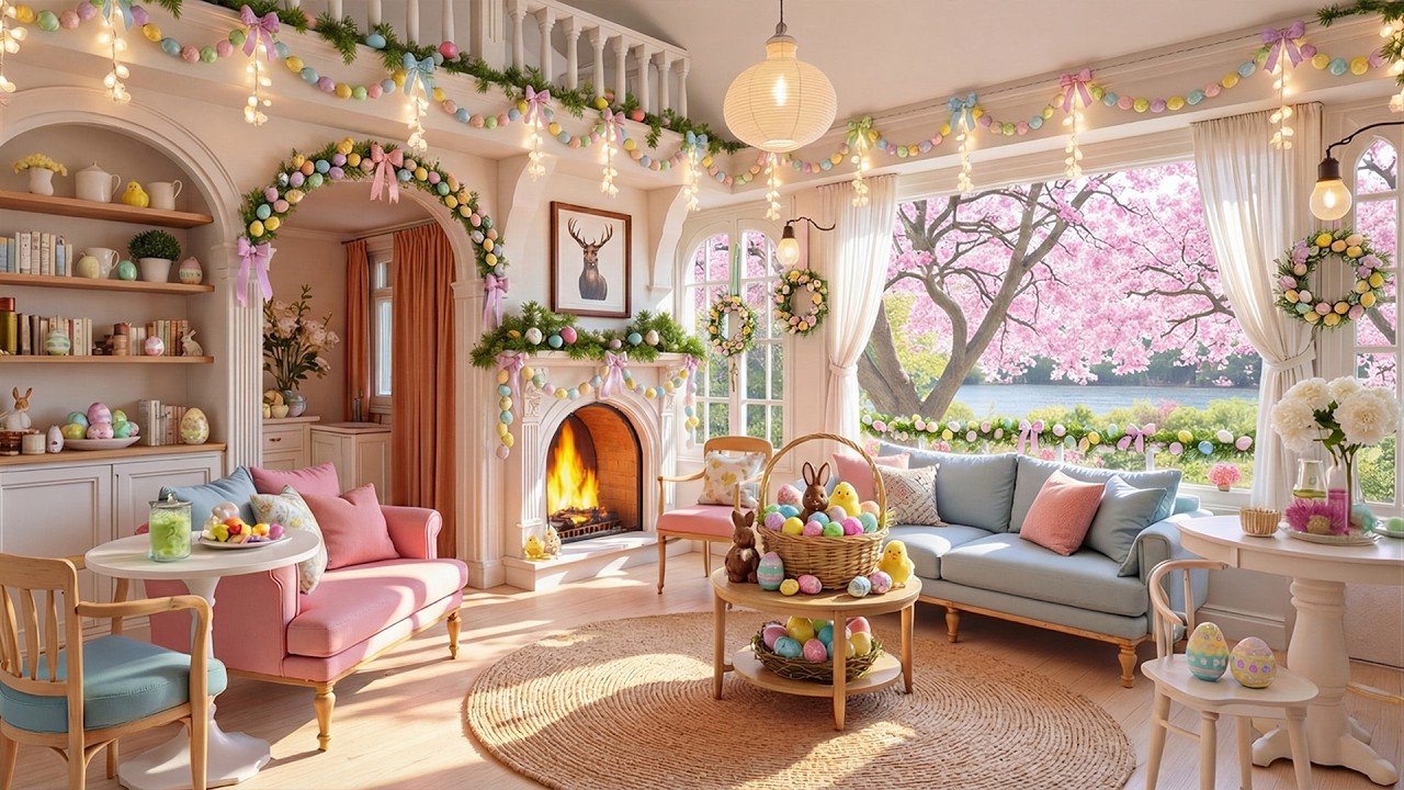 Cozy Easter Vibes 🐰 Relaxing Piano Music by the Fireplace with Cute Bunnies & Spring Atmosphere