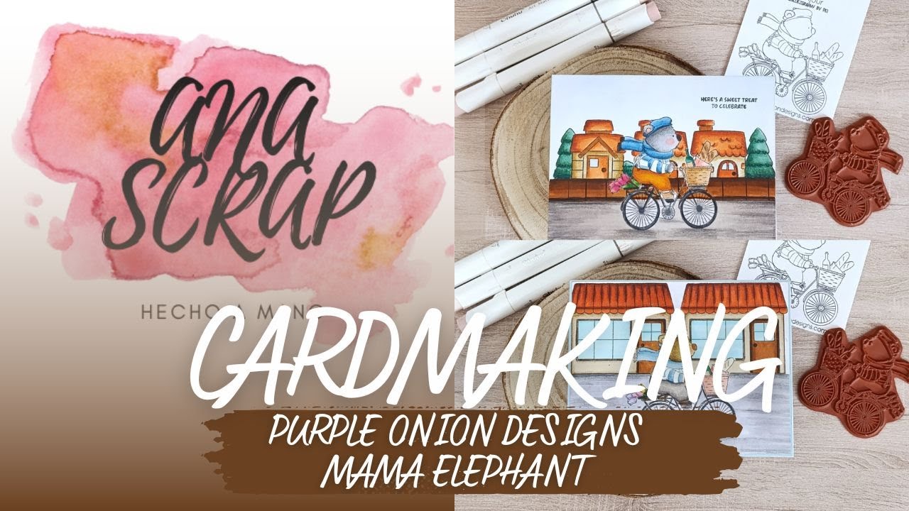 CARDMAKING, coloreo con OHUHU y lápices POLYCHROMOS. Sellos de PURPLE ONION DESIGNS, MAMA ELEPHANT
