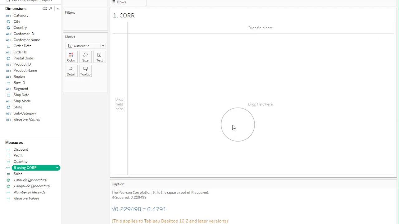 How to find the pearson correlation in Tableau