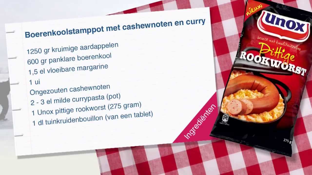Unox stamppot recept - Boerenkoolstamppot met cashewnoten en curry