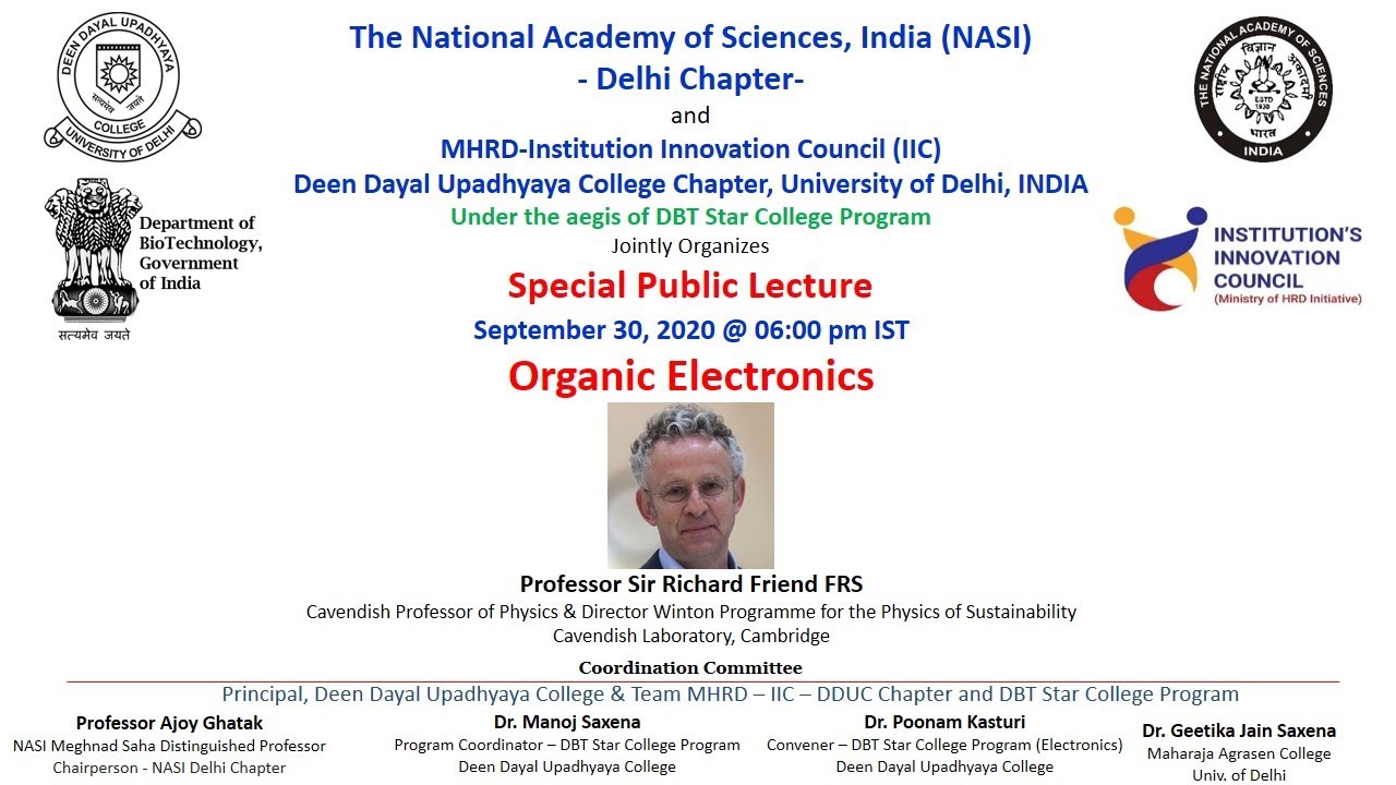 Organic Electronics by Professor Sir Richard Friend, Cavendish Laboratory, Cambridge