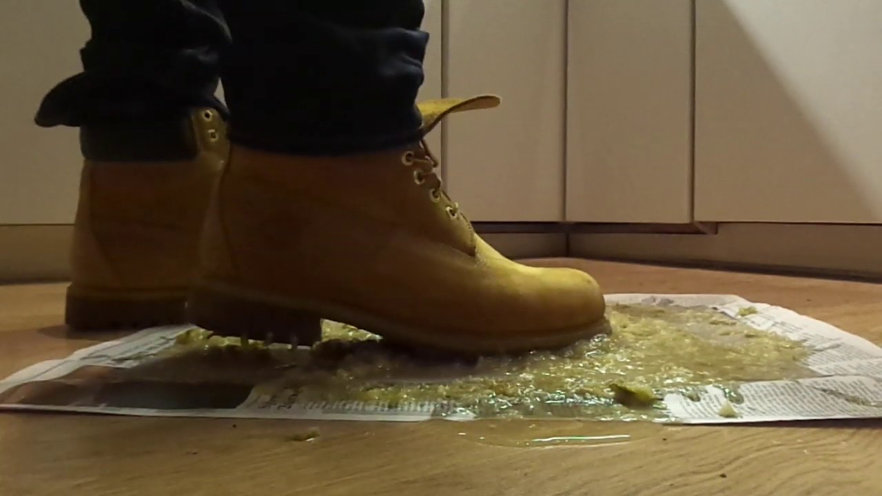 Timberland boots food stomp, trample pears to juice