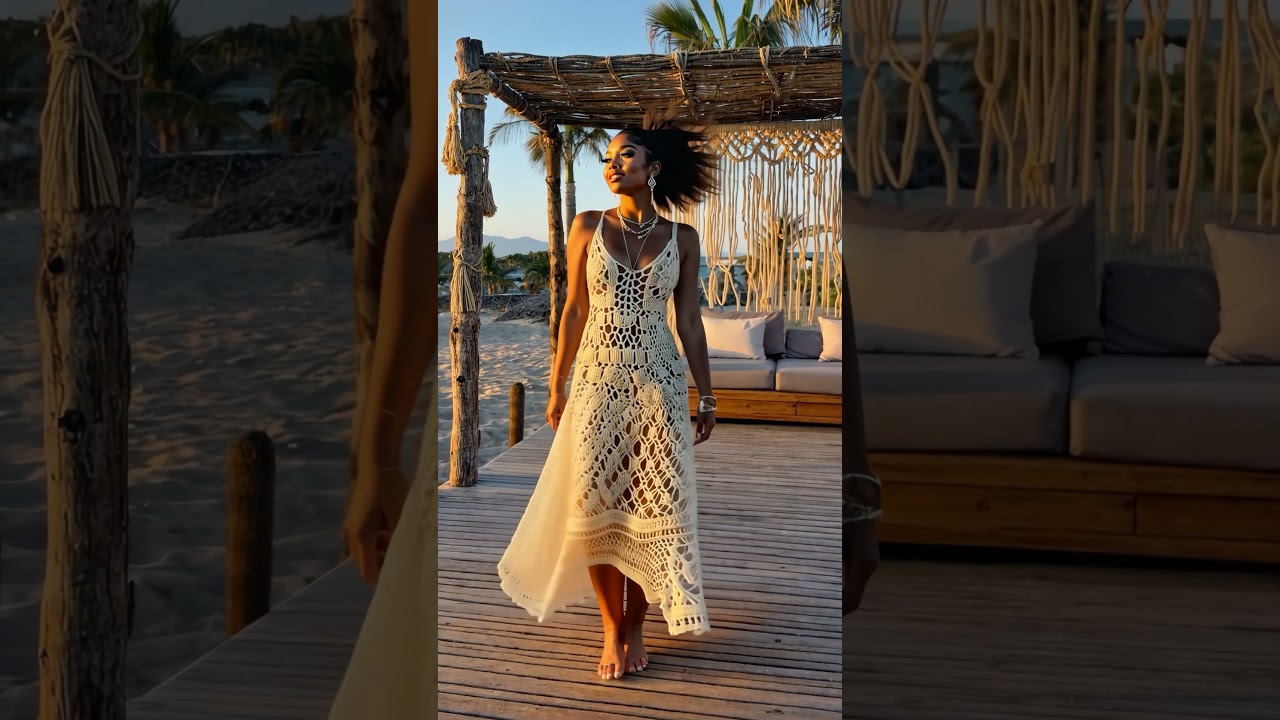 🌿 Bohemian Crochet Dress Fashion Show | Handmade Boho-Chic Style | Dreamy Coastal Aesthetic #fashion