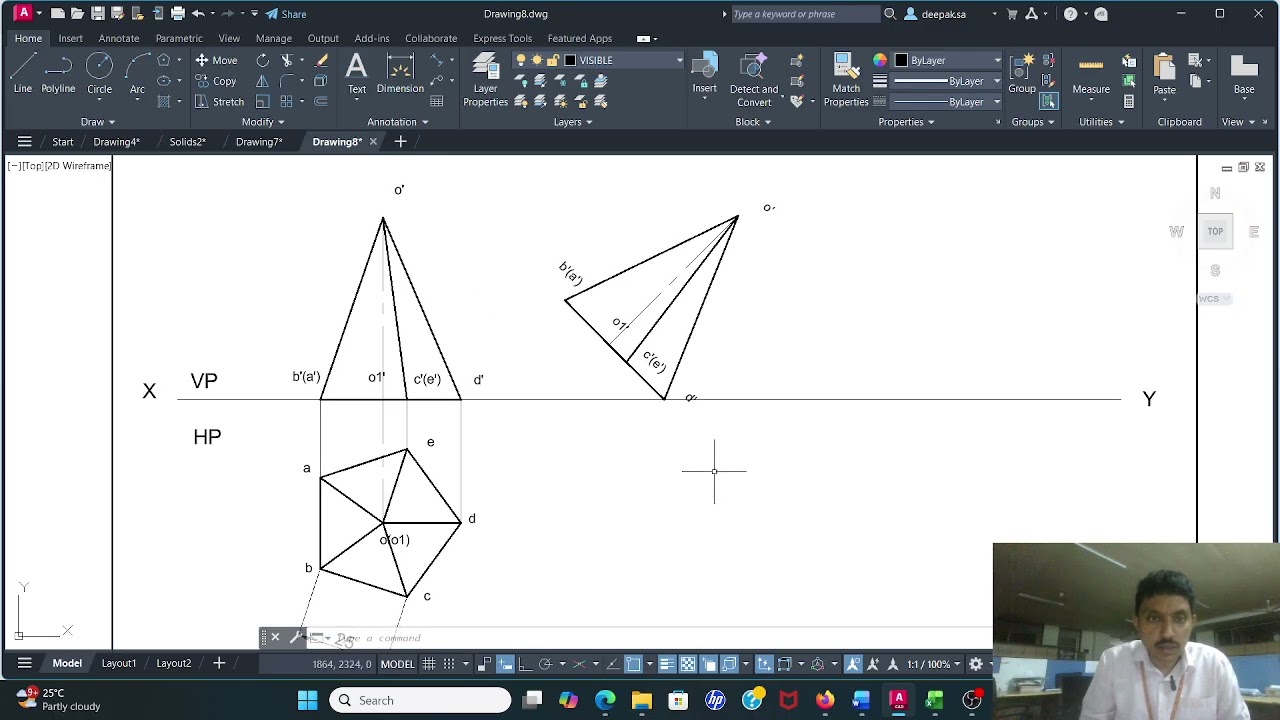 Projections of Solids using Autocad- Pentagonal Pyramid