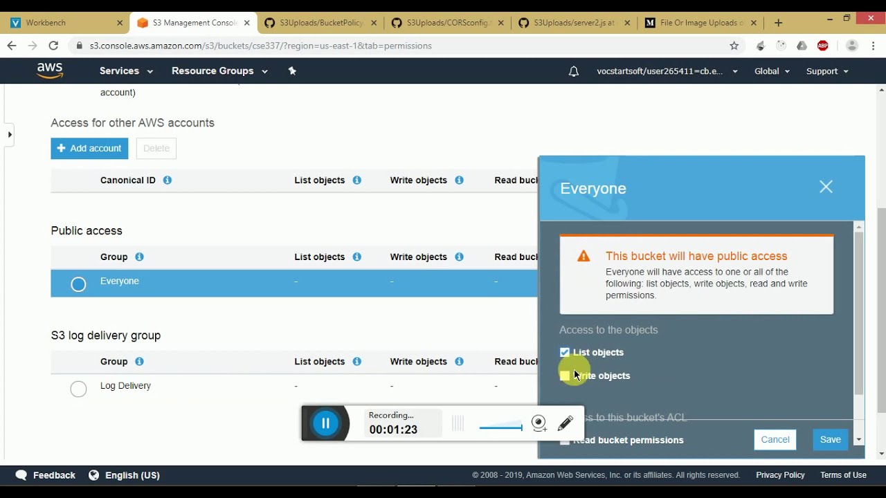 Uploading to S3 Bucket with AWS Educate Starter Account