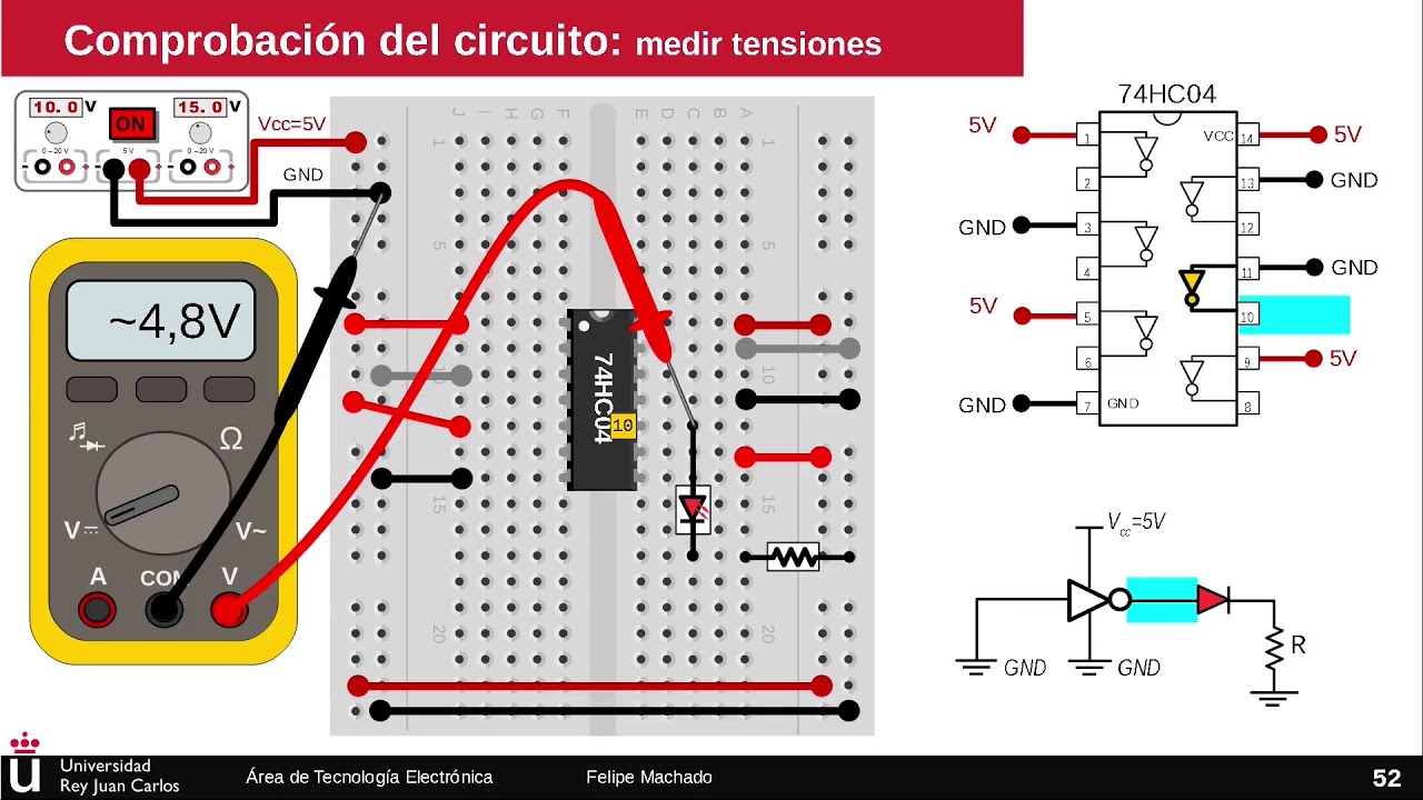Electrónica digital con circuitos integrados básicos (1) - Encender un led con el 74HC04