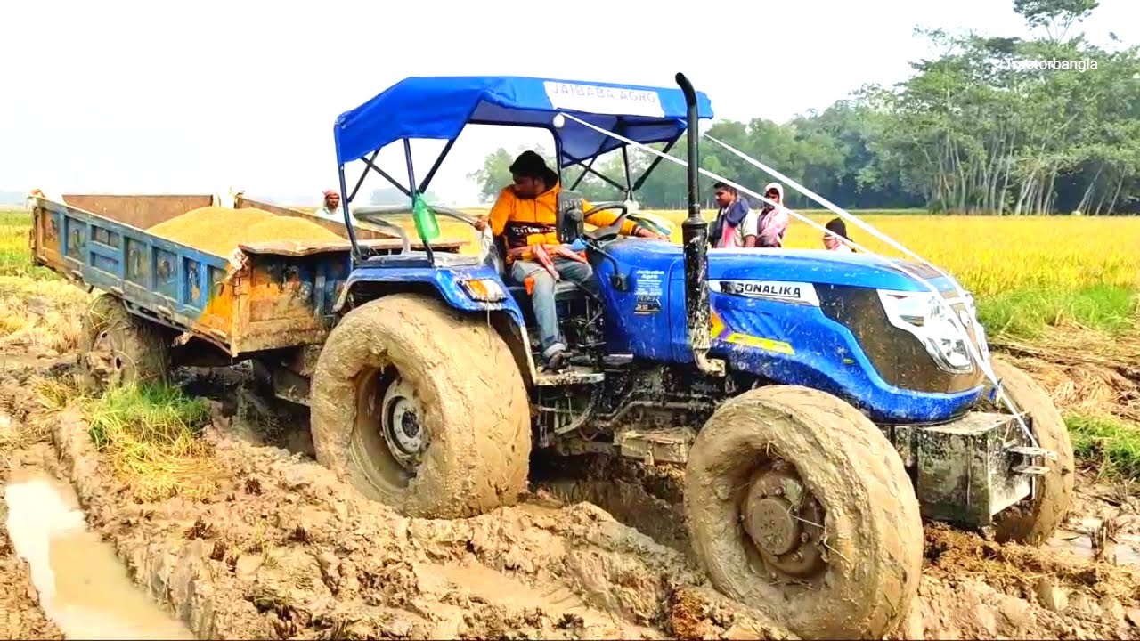 Sonalika Tiger Di 55 4Wd | Havy Load Trolley In Water Mud | Tractor Video