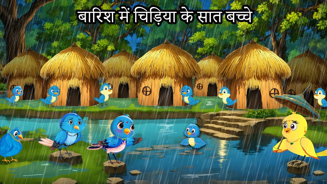 बारिश में चिड़िया के सात बच्चे | barish ki kahani | Hindi Cartoon | tuntuni bird | Jungle cartoon