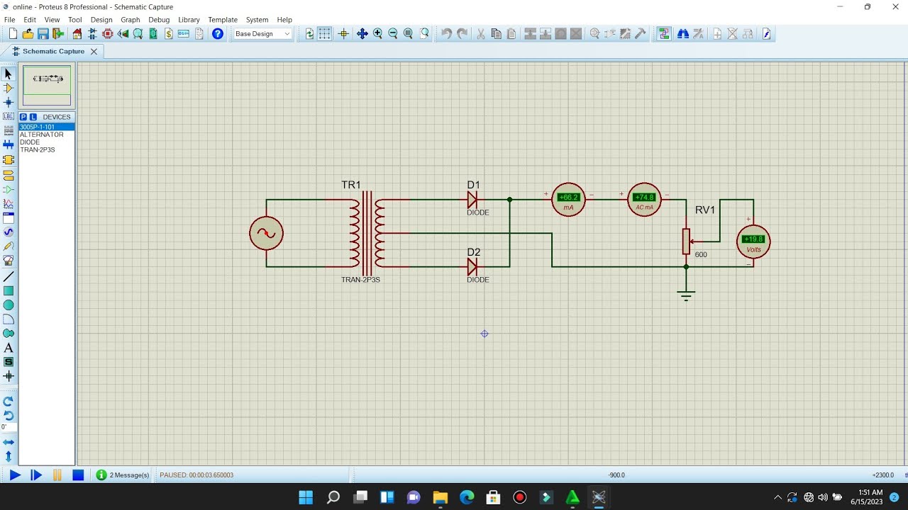 How to wire a #full wave #rectification circuit with a center tapped transformer in #proteus.