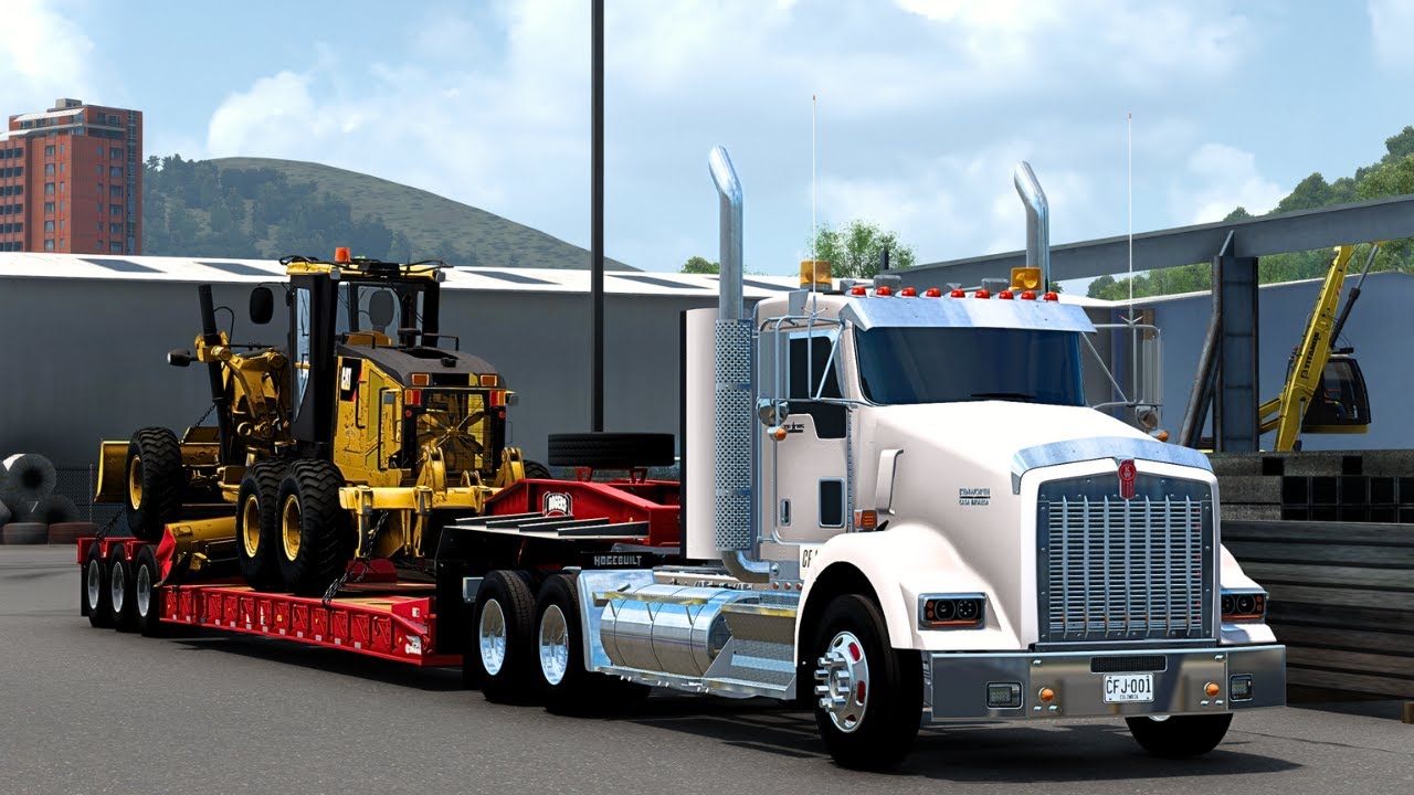 Hauling a CAT Grader - Kenworth T800 - Cummins X15 - Colombia Real Map - ATS
