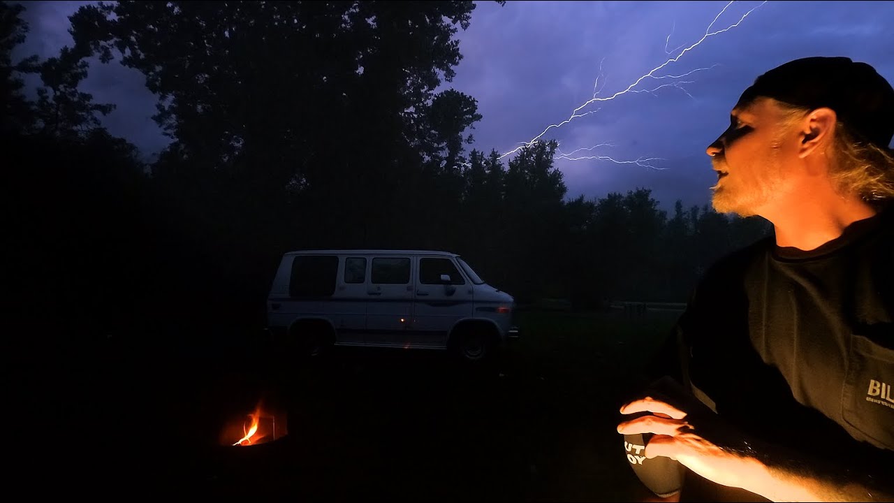 Overnight Camping in Thunderstorms & Heavy Rain - Pineapple Pizza Pockets and a Creepy Camper