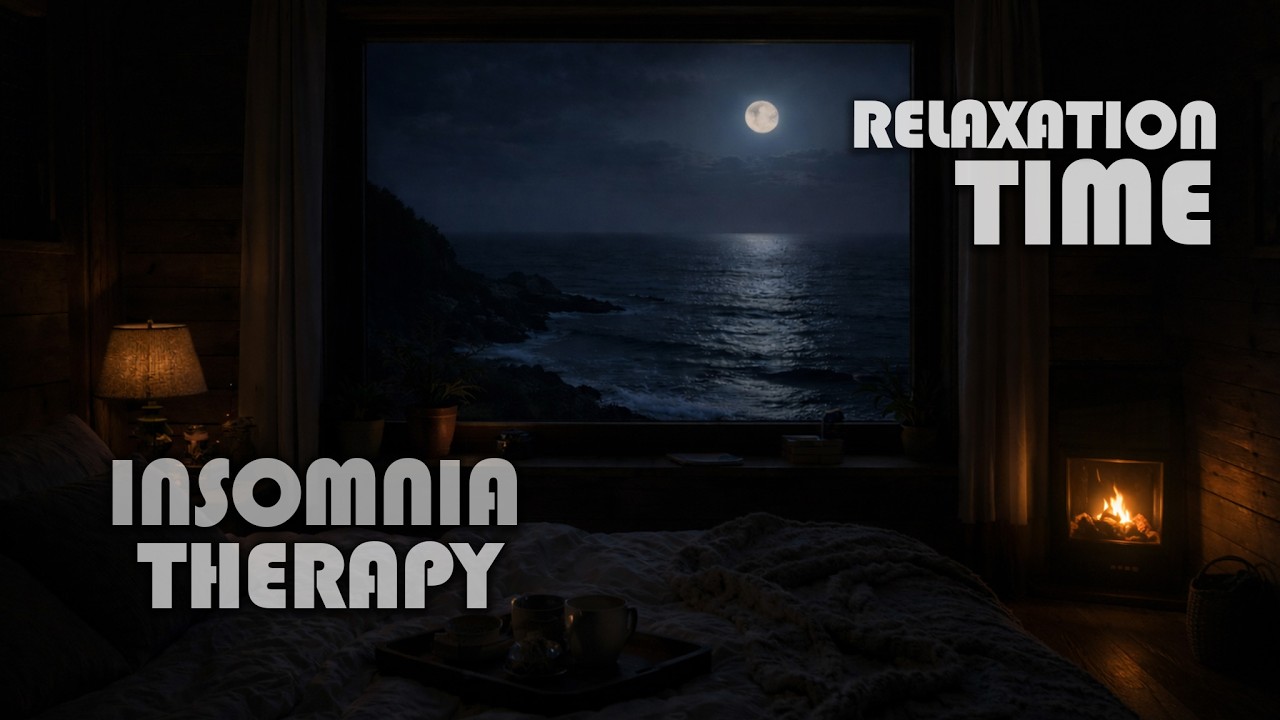 Cozy Wooden Bedroom with Small Fireplace & Ocean View at Night 🌙🔥 | Relaxing Moonlit Sea Ambience