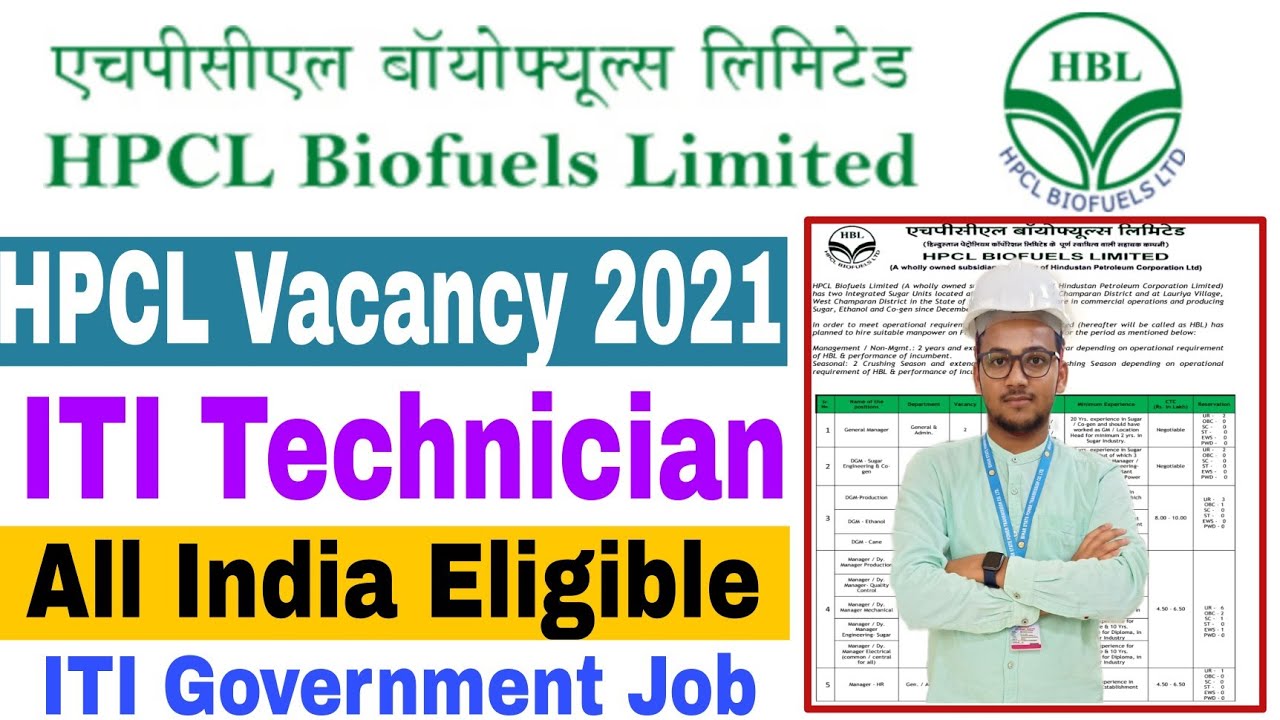HPCL Vacancy 2021 | HPCL Recruitment 2021 | HPCL Biofuels Limited | ITI Technician Job | ITI Jobs |
