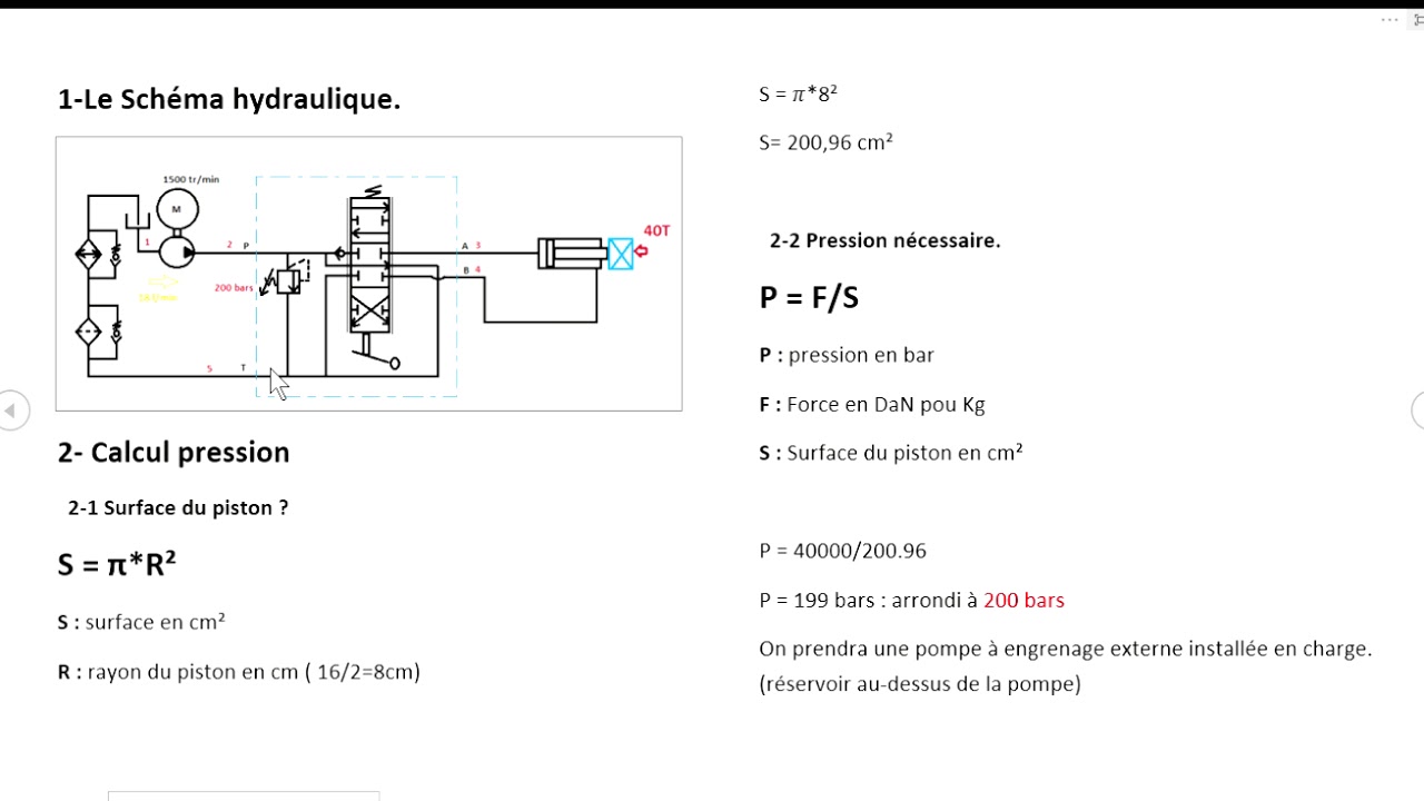 Dimensionner un circuit hydraulique pour une presse feuille de calcul