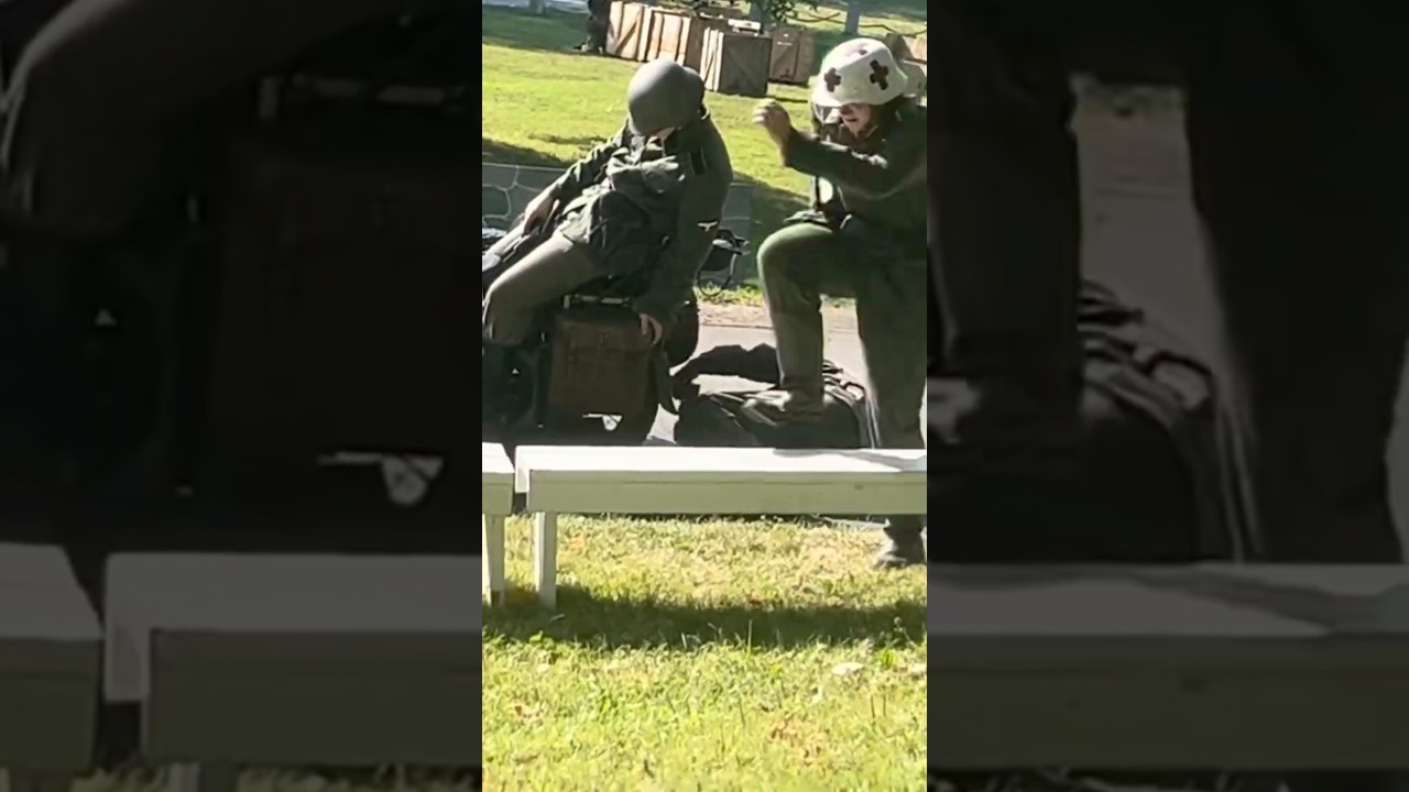 Medic running to check injured soldier D-Day Ohio 2025 #army #reenactment #military #history #ww2