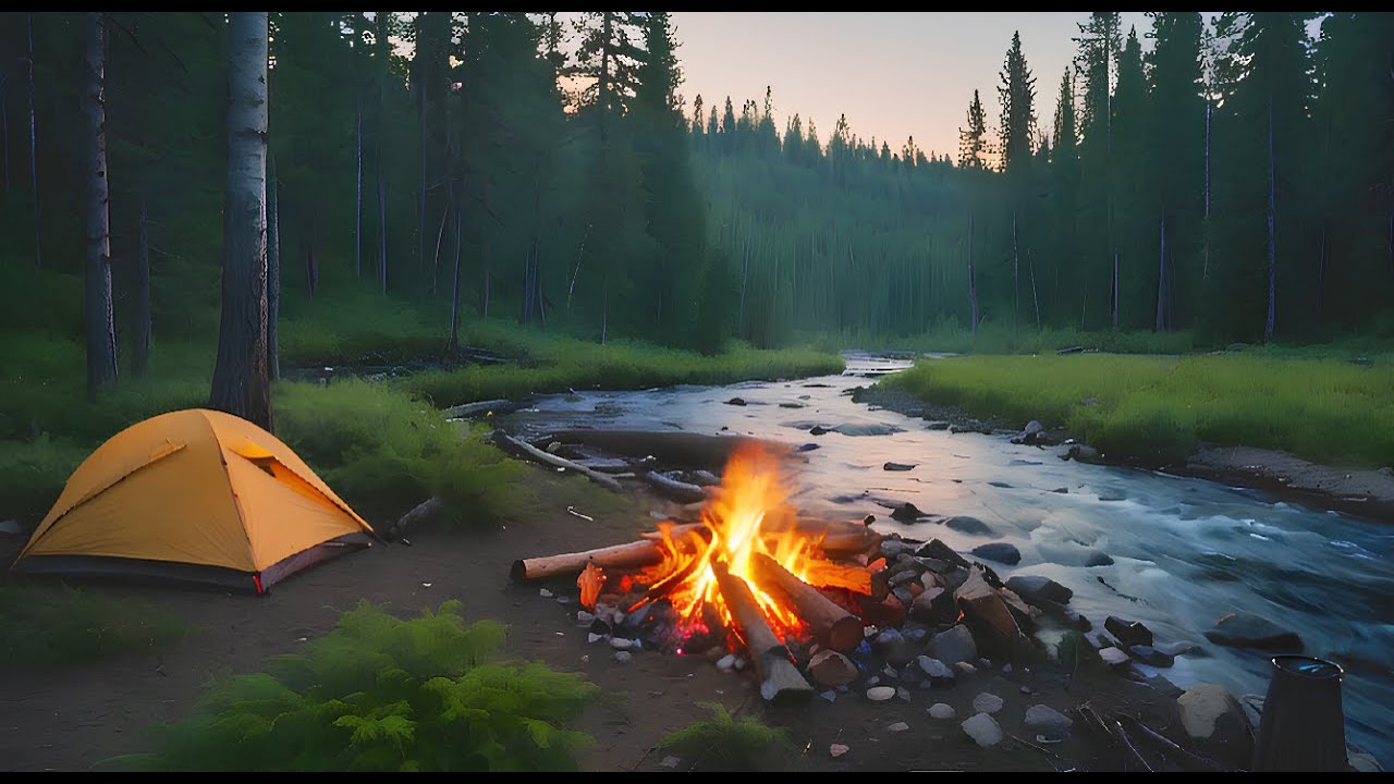 Enchanting Forest Streamside Campfire with Birdsong | Relaxation Video Relaxing 4K