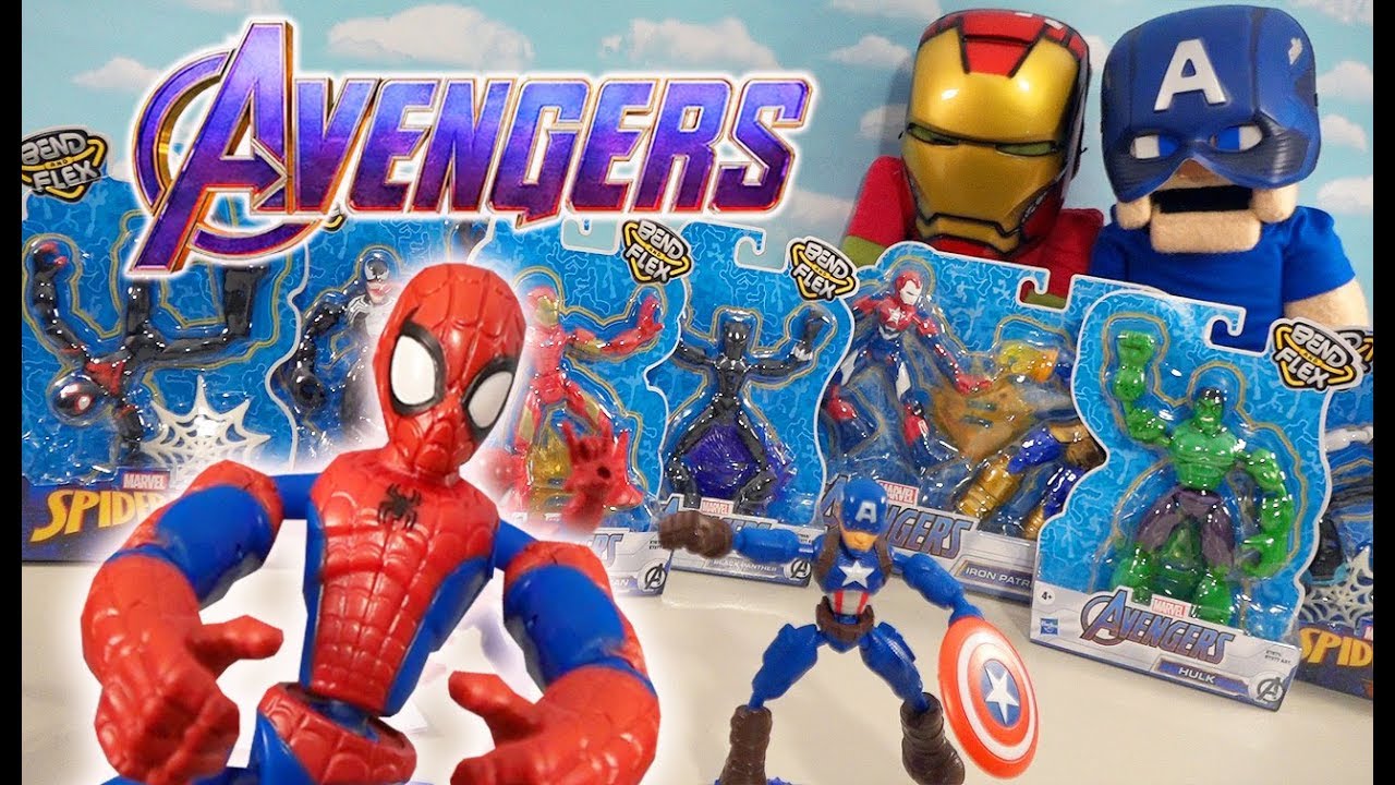 AVENGERS Endgame Bend & Flex Complete Set of Figures! Spiderman, Black Panther Stop Motion Unboxing