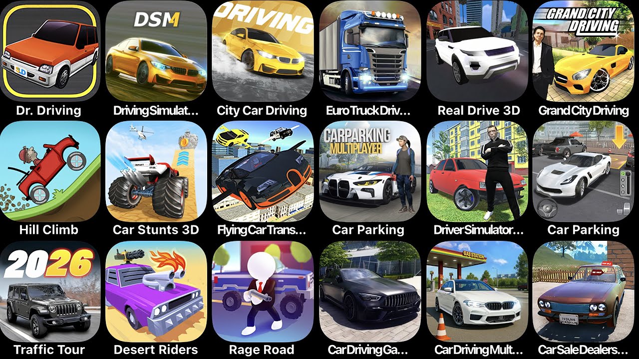 Dr Driving,Driving Simulator Multiplayer,Traffic Tour,Rage Road,Car For Sale,Car parking Multiplayer