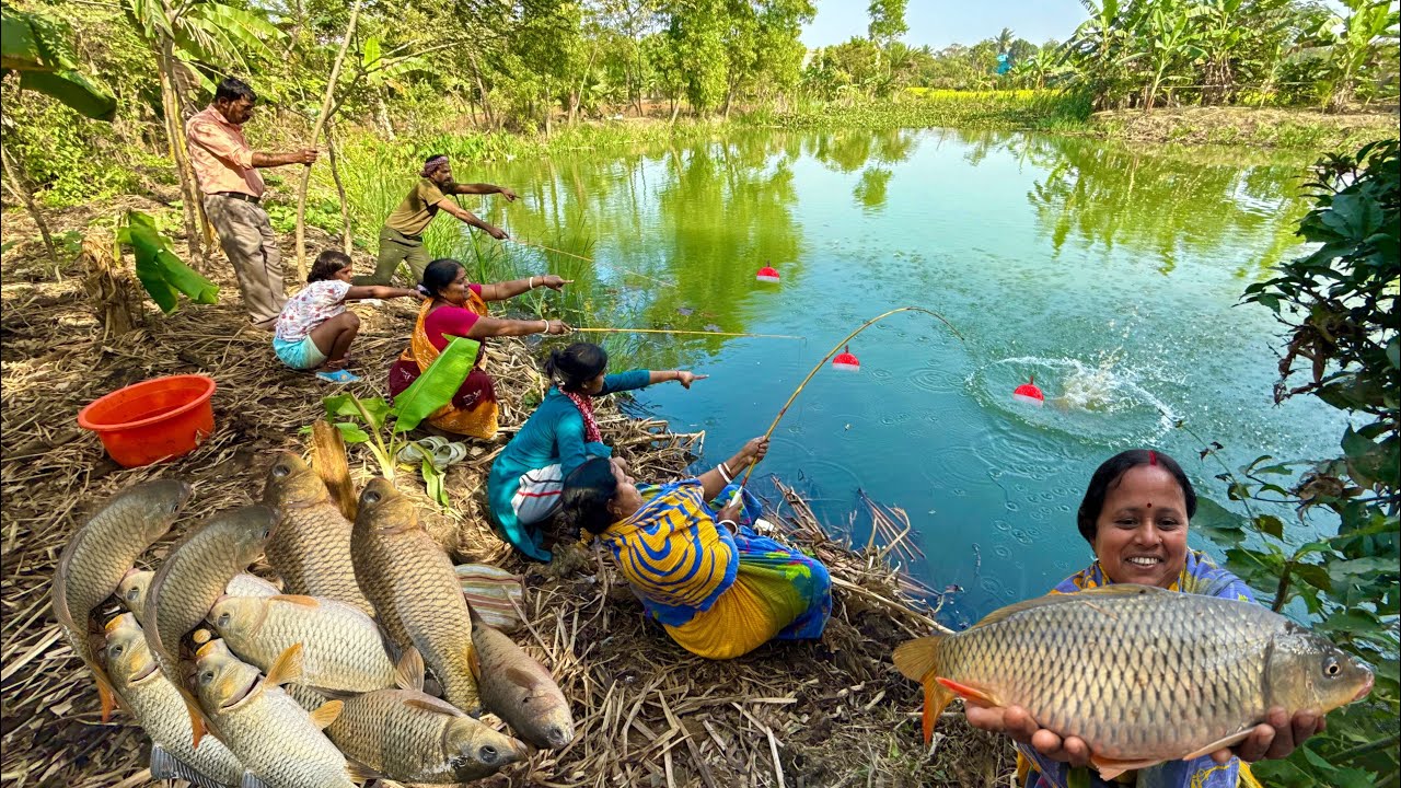 Fishing Video || Traditional three fisherman is fishing in the village pond || Amazing hook fishing