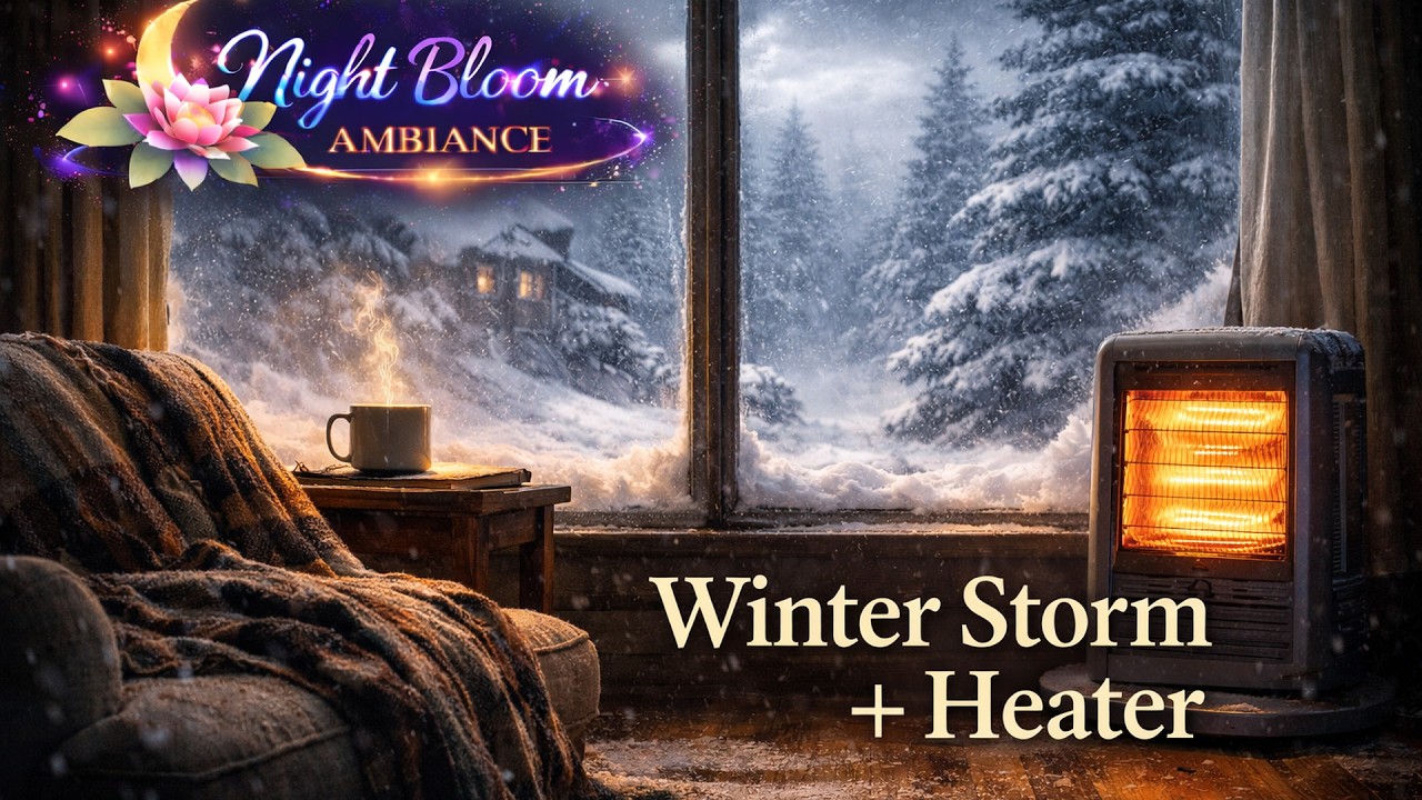 No Ads, Black Screen – Winter Storm & Gas Heater | Cozy Wind, Snow & Warm Indoor Ambience