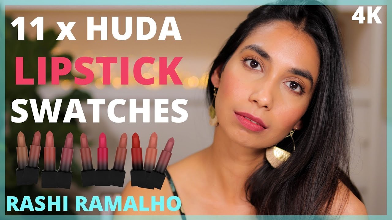 Образцы помады Huda Beauty на смуглой коже