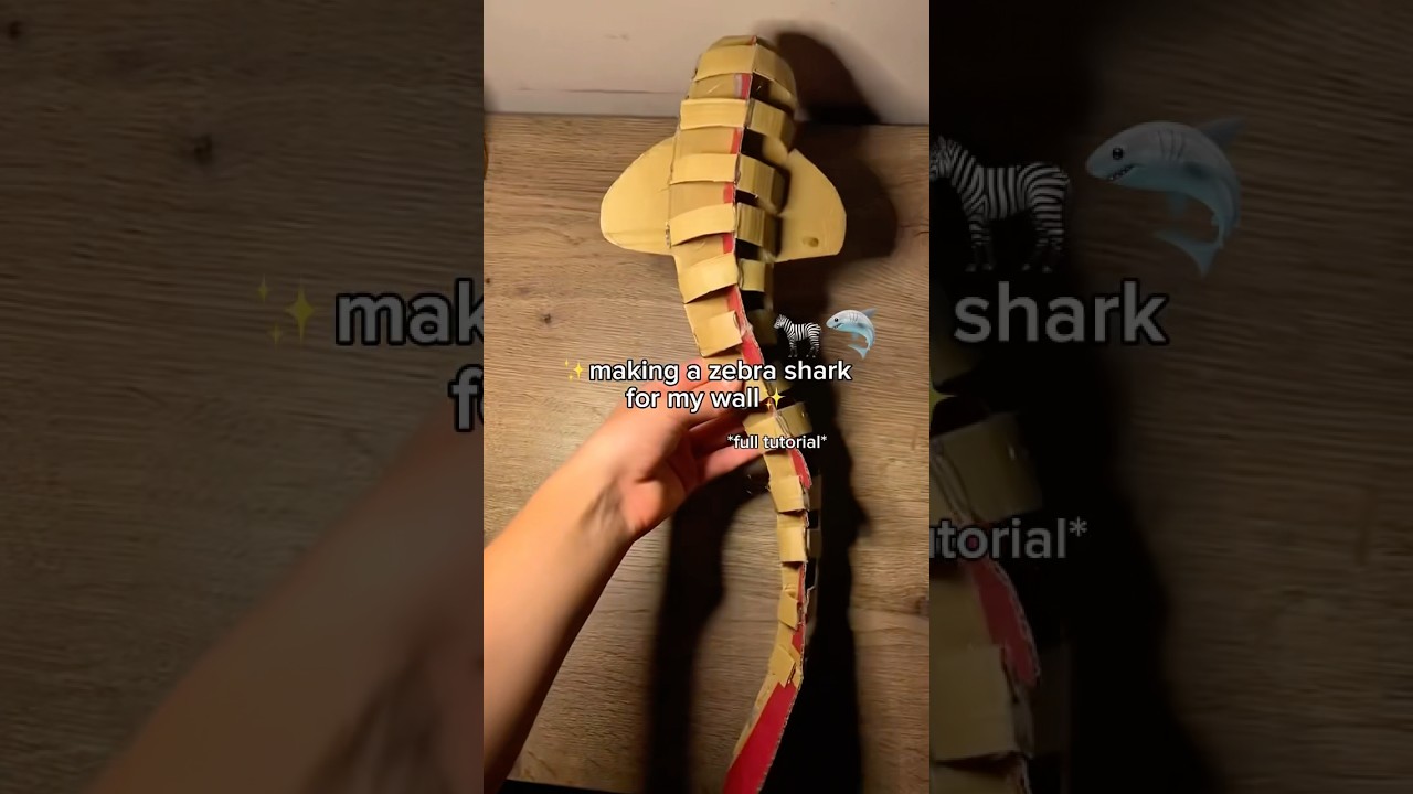 🦓🥹🦈 Making a ZEBRA SHARK for my wall 🪼🩵 Cardboard Craft | DIY Shark Tutorial #cardboard #diy