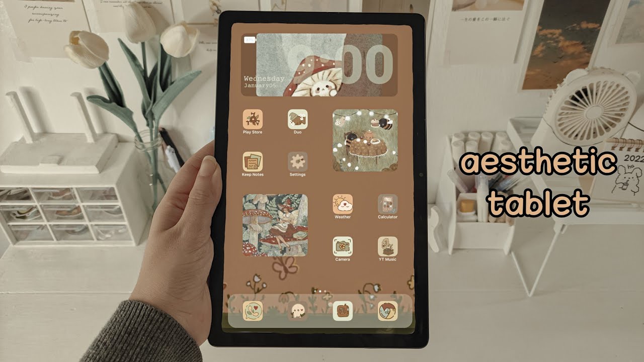 How to have an aesthetic android tablet (cottagecore aesthetic 🍄) customizing my tablet