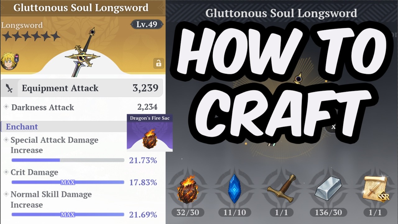 How To Craft Meliodas Best In Slot SSR Longsword - Dragon's Fire Sac - Seven Deadly Sins: Origin