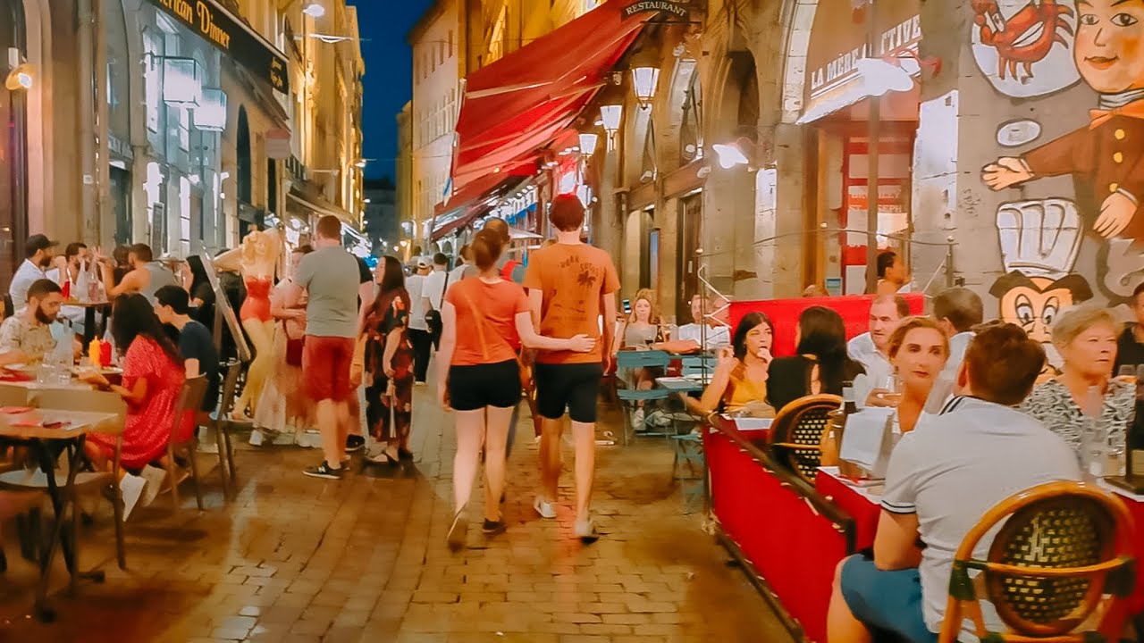 Lyon France  -  Evening Walks -  4K Walk