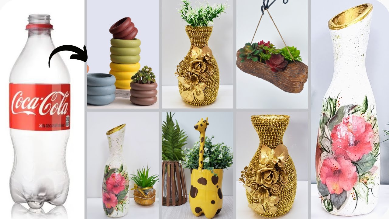 Plastic bottle flower vase making - Diy home Decor | प्लास्टिक की बोतल फूल फूलदान बना रही है
