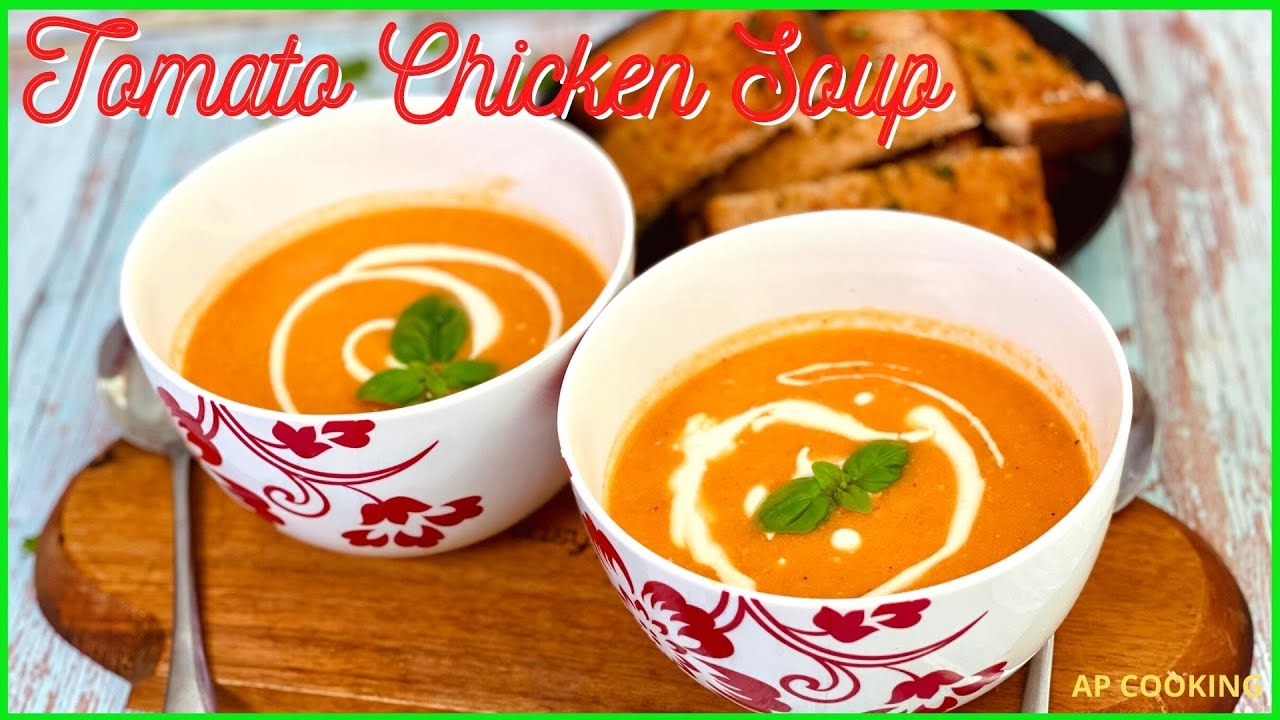 Tomato Chicken Soup | Instant Pot Tomato Soup[Chicken Broth]|Airfried Garlic Wheat Bread